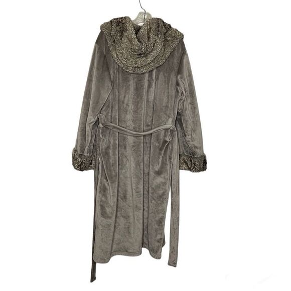POTTERY BARN Robe Plush Faux Fur Hooded Belted Taupe Size Large - Picture 4 of 11